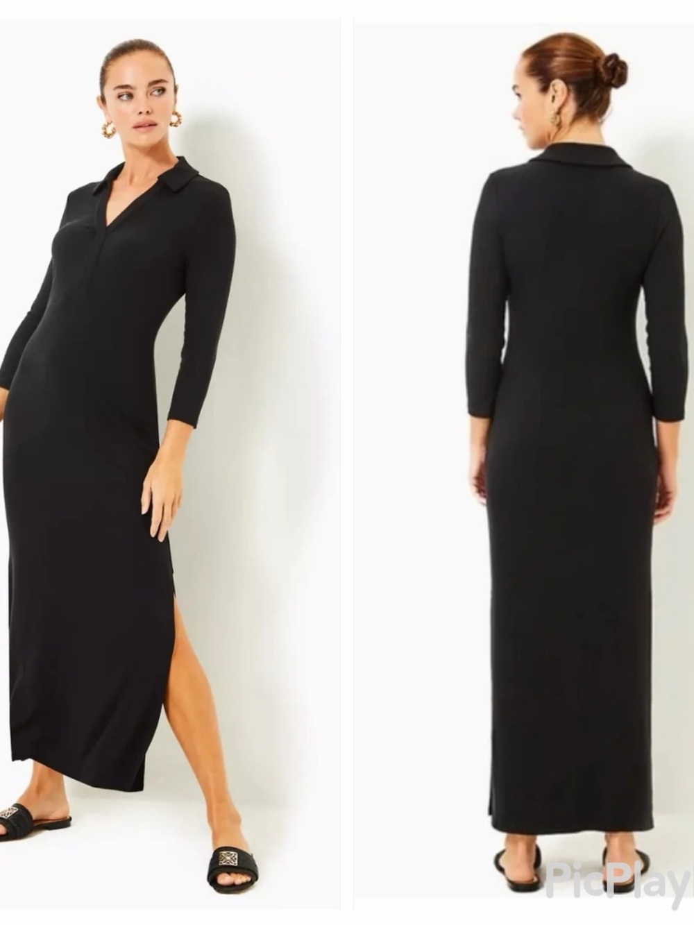 New Lilly Pulitzer Black Ollie Polo  Long Sleeve Maxi Dress NWT Original